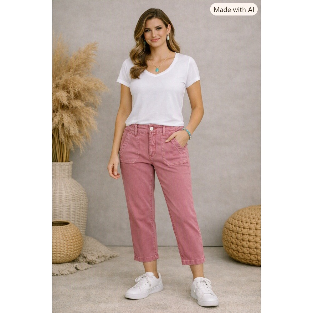 Paige Pants Womens 25 Pink Mayslie Utility Cargo Straight‎ Leg Patch Pockets